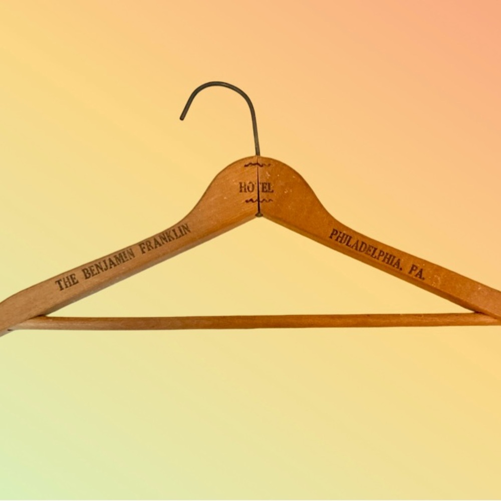 Benjamin Franklin Philadelphia Hotel Wooden Hanger - Vintage